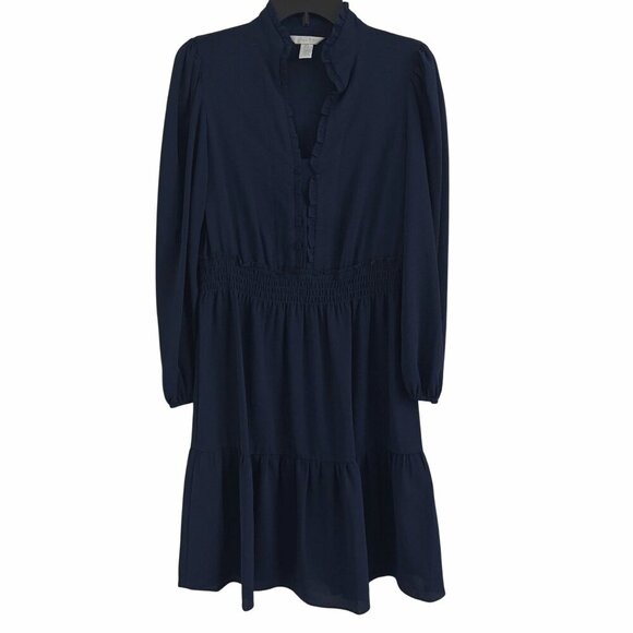 London Times Women Long Sleeve Smocked Waist Ruffled Tiered Dress Size 8 - Picture 1 of 10